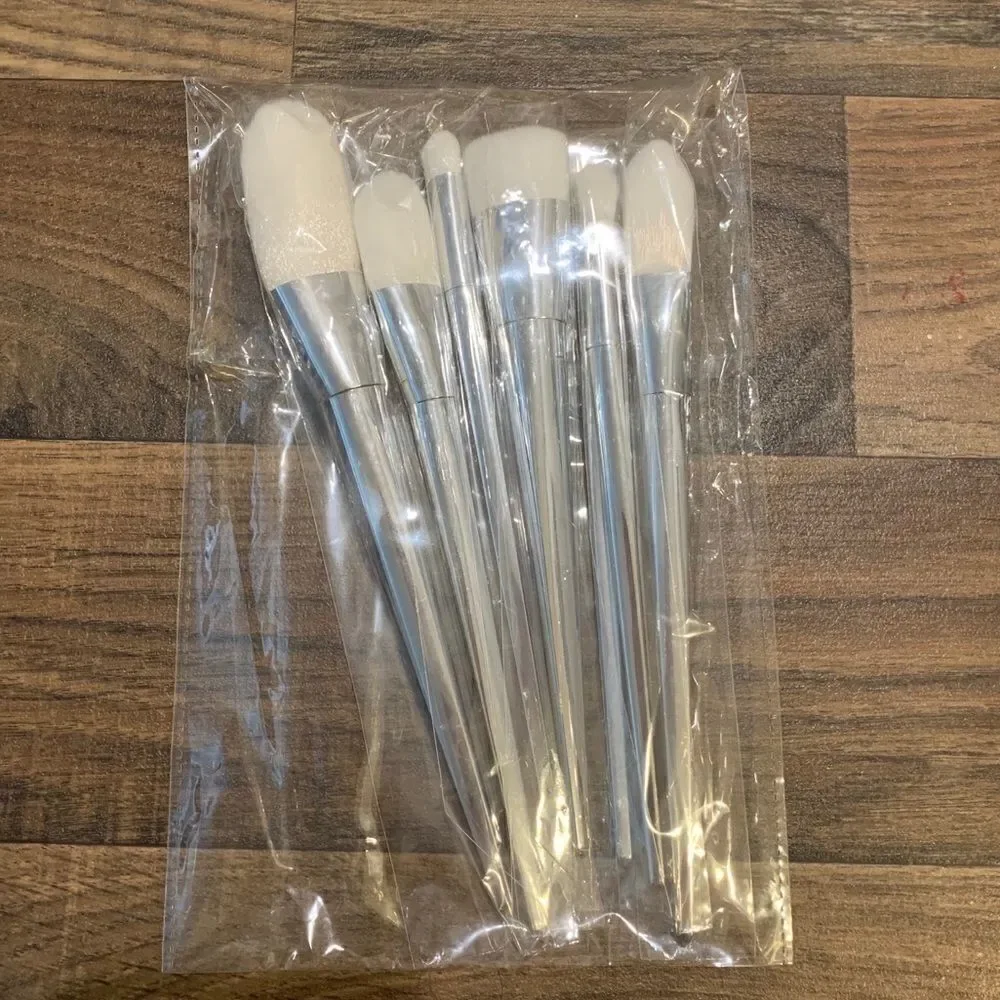 6 piece silver makeup brush set